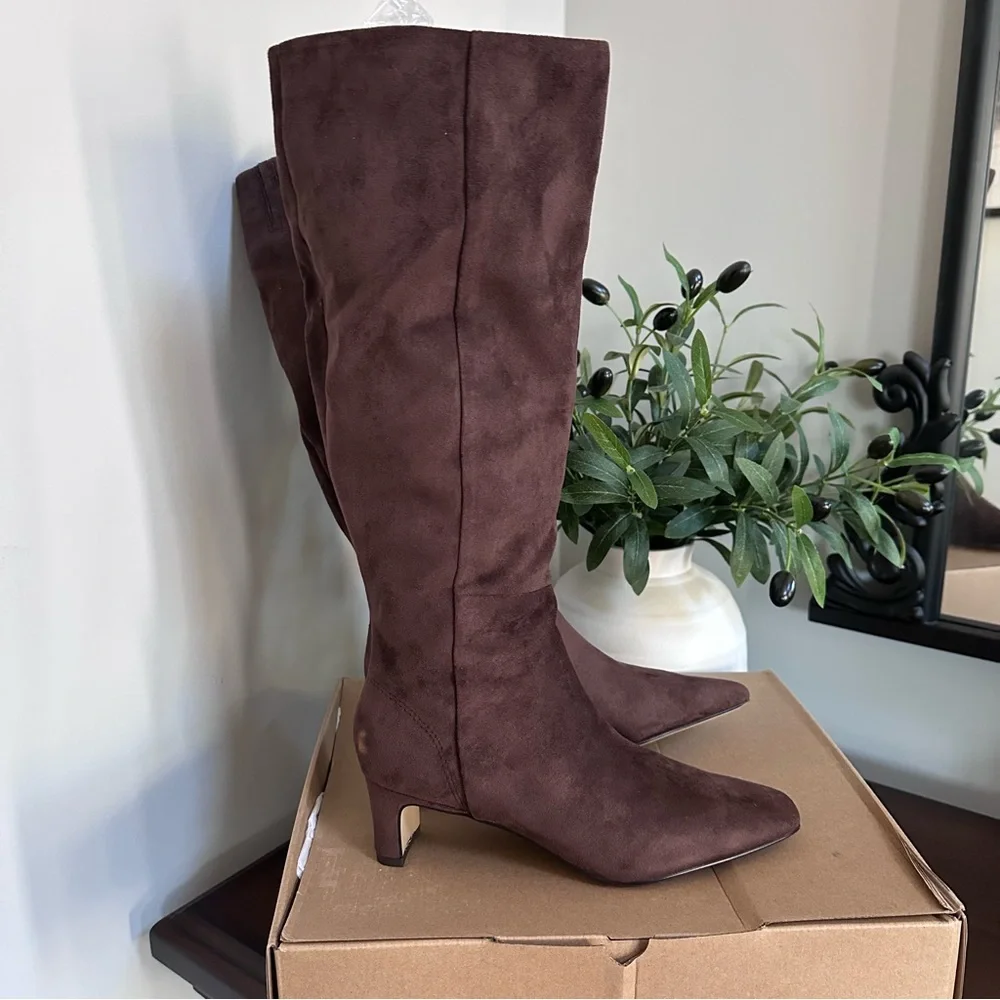 NIB J crew brown suede knee high boots Dark Walnut color‎